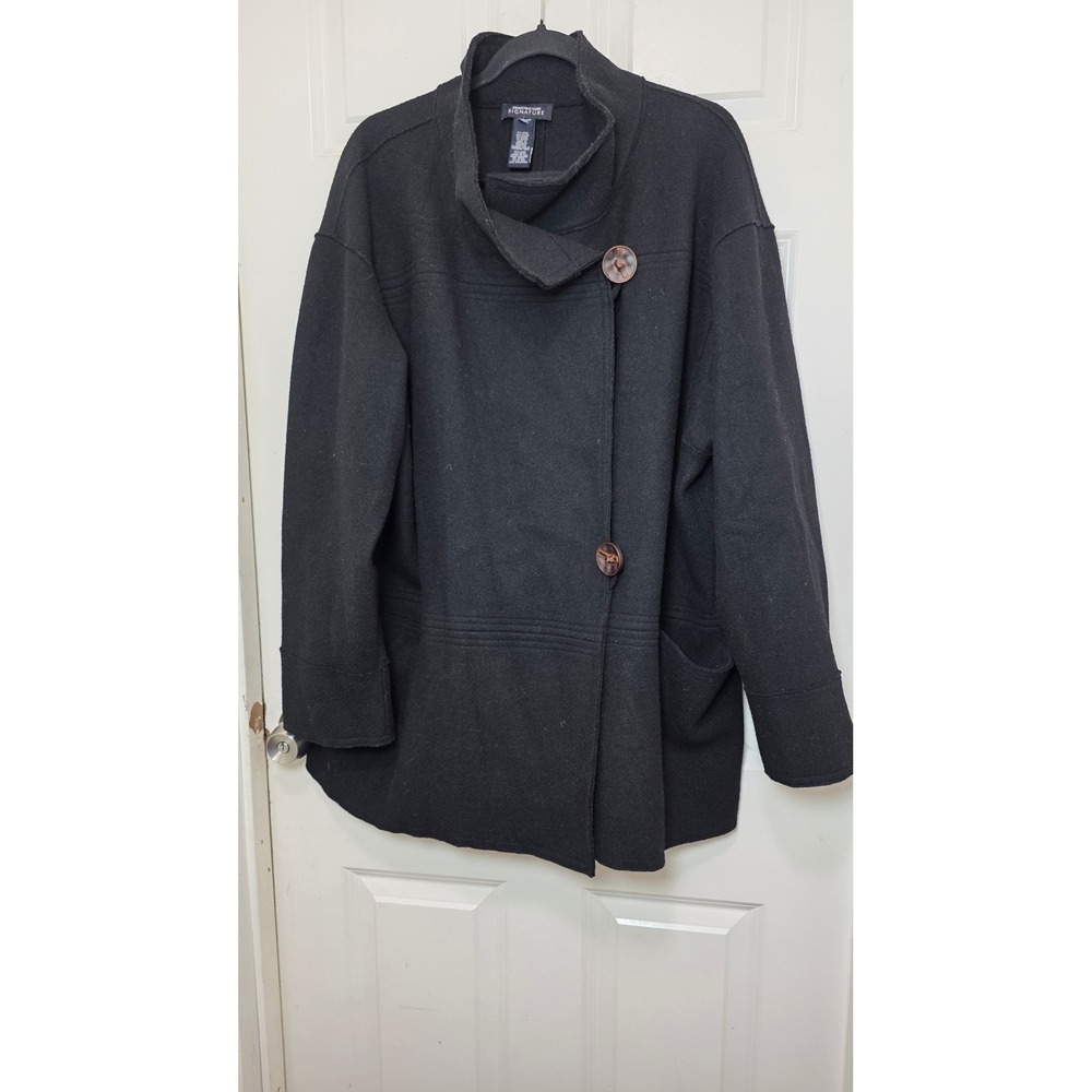 Jones New York Signature Wool Blend Jacket Womens 2XL Black‎ Funnel Neck Coat